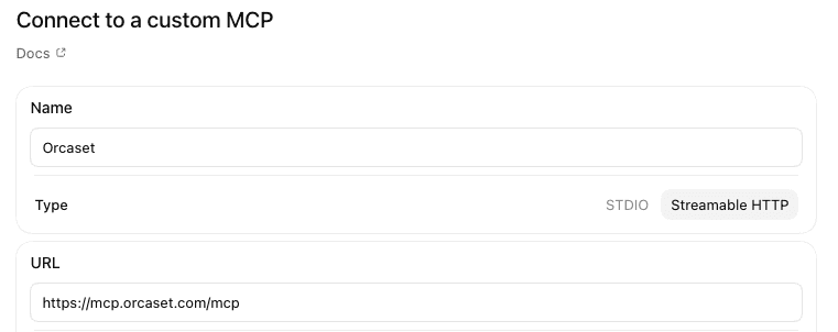 ChatGPT's connect to a custom MCP form