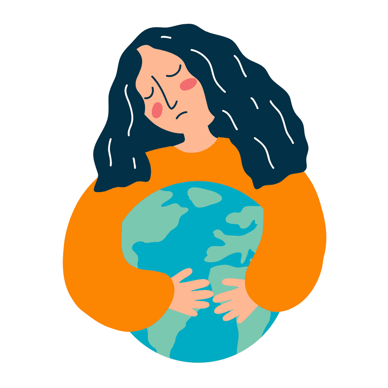 Illustration of a young girl holding the planet.