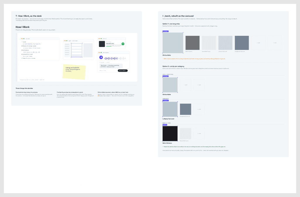 The hendri.design wireframes board in Figma