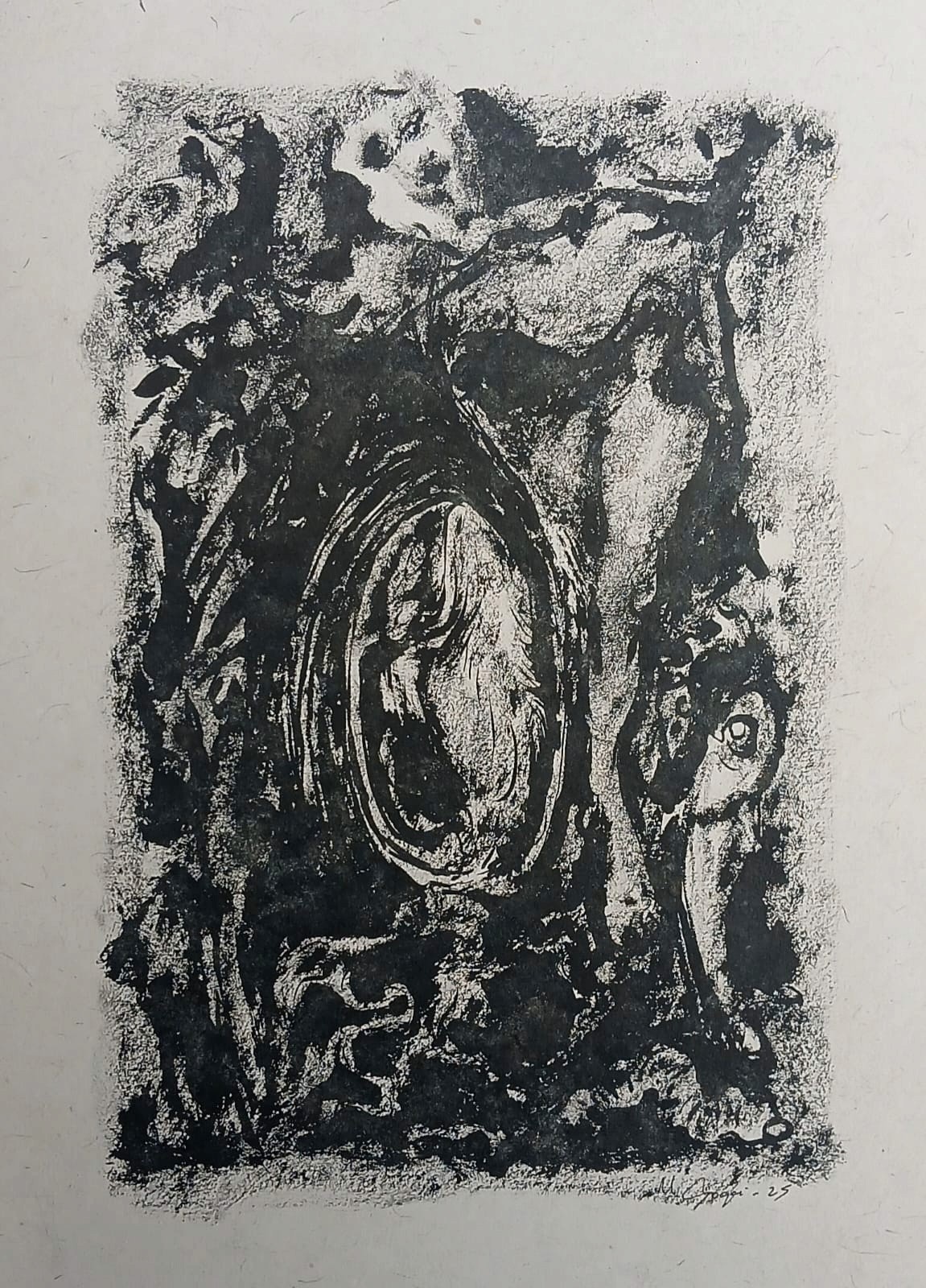 herd of sheep on road painting