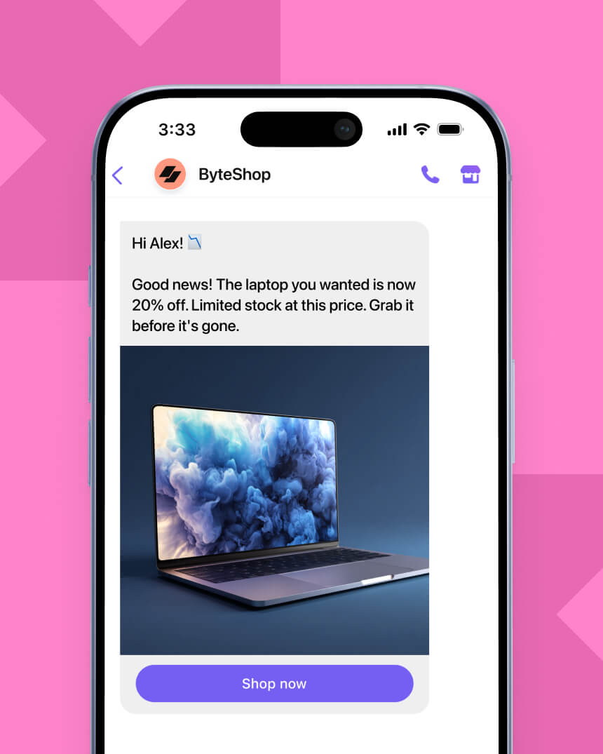 Viber messaging campaign showcasing a new product launch message, targeting men, from an electronics and technology e-commerce store.