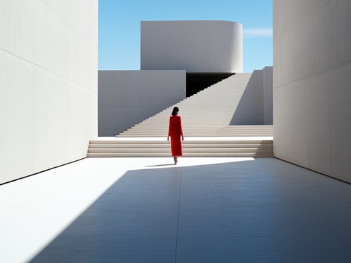 Girl walking in the big building