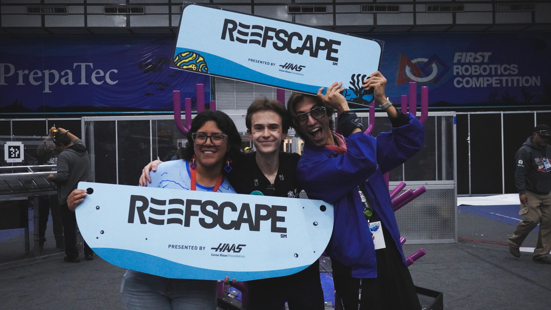 Melanie (left) poses for a photo with friends at a FIRST event in 2025.