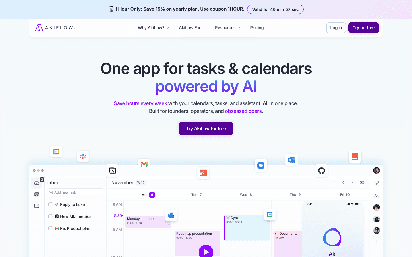 Akiflow AI calendar and task management app