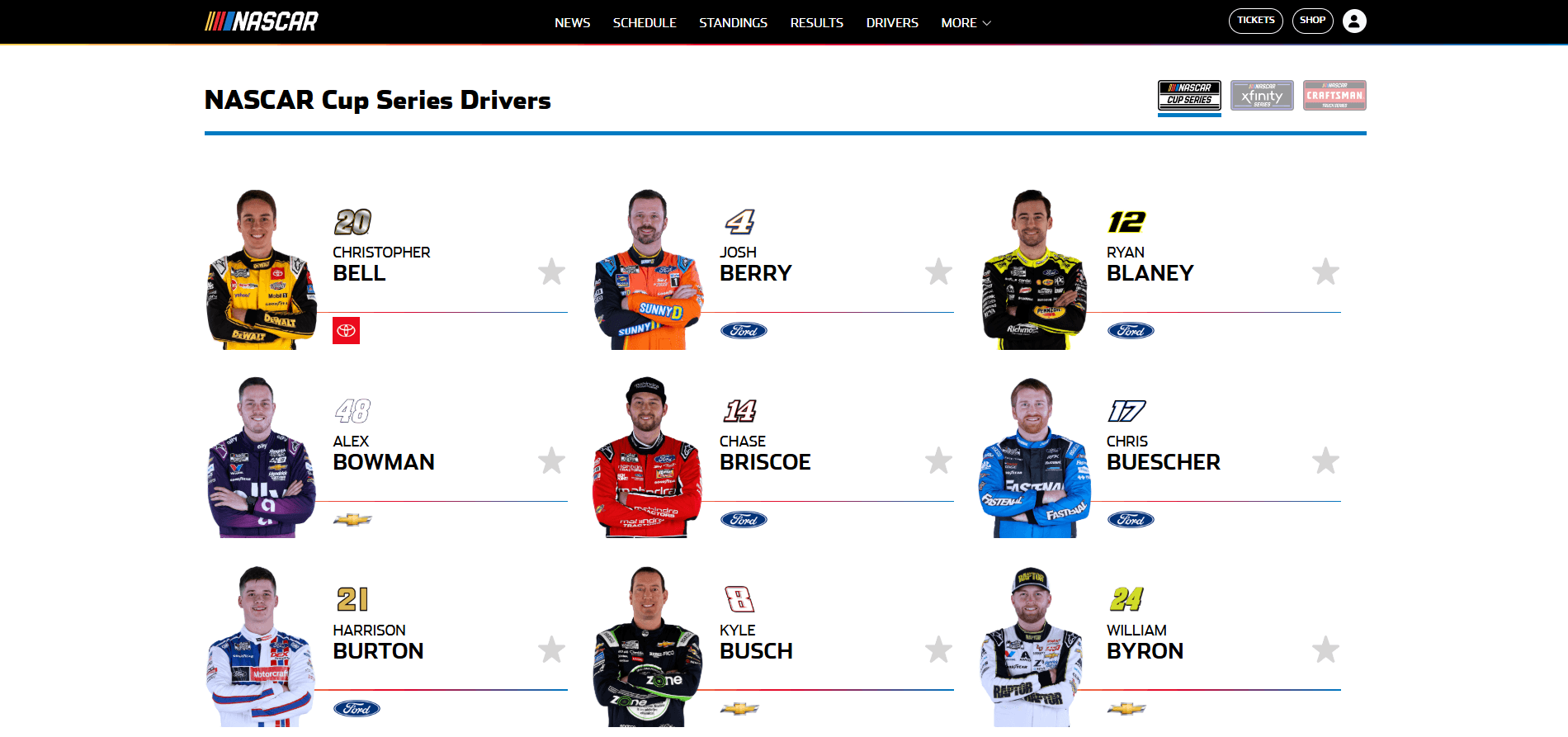 NASCAR Cup Series Drivers screenshot