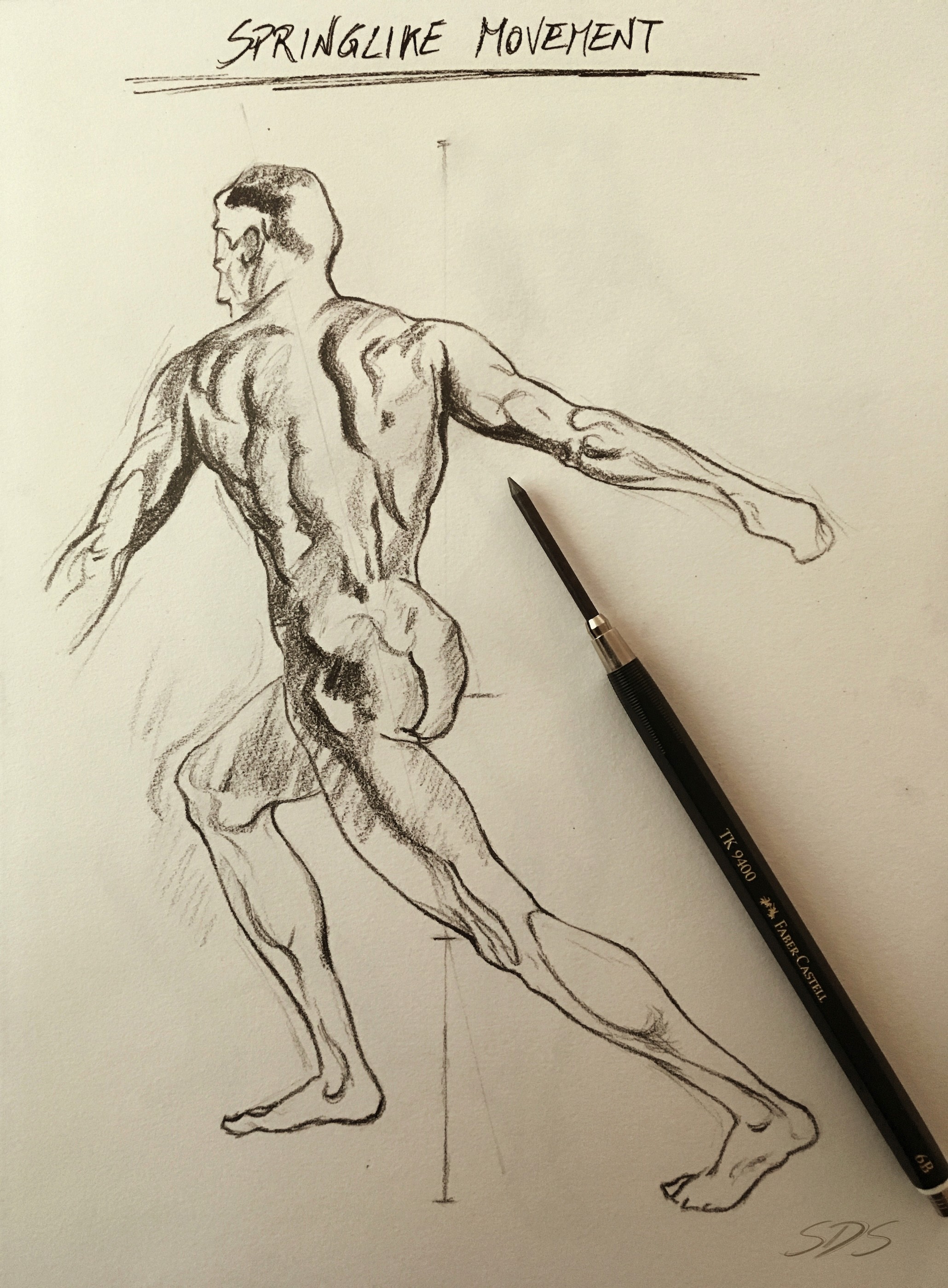 Anatomy 16 — Drawing study of a springlike movement of a man, by Simone De Salvatore