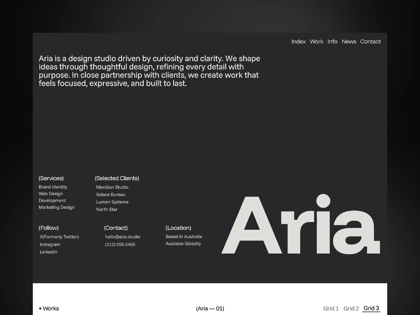 Aria — 黑白极简现代创意机构官网设计灵感