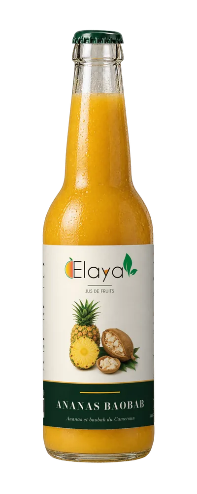 Bouteille ELAYA Ananas Baobab, jus de fruits du Cameroun, 33 cl