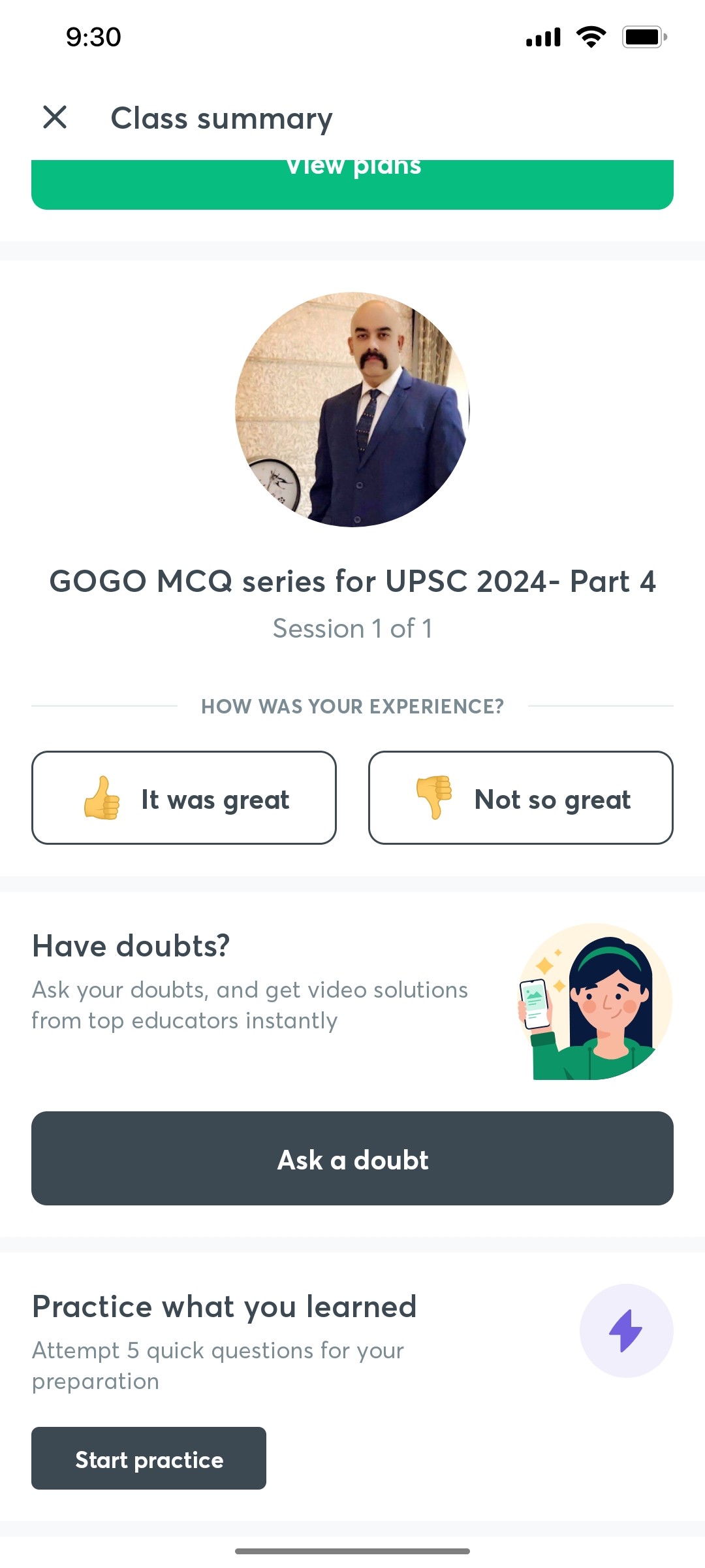 Unacademy Class Summary Screen