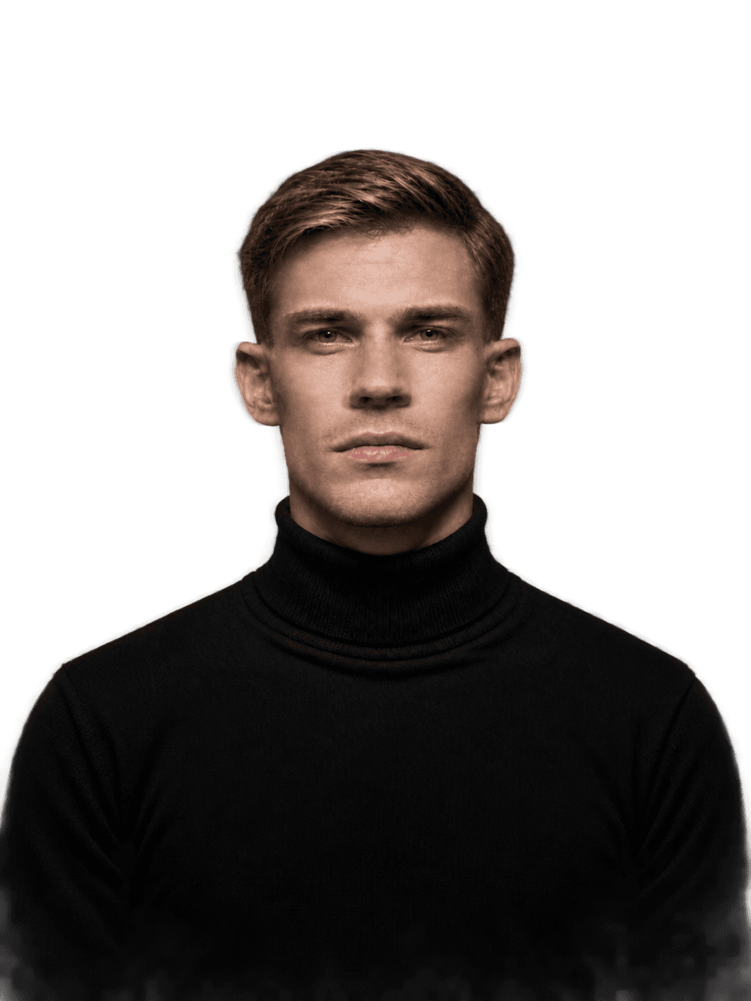 Portrait of Jonas Weber in a black turtleneck on a black background
