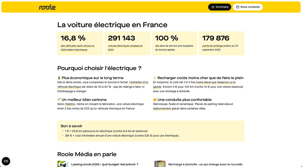 Page présentant : la voiture électrique en France