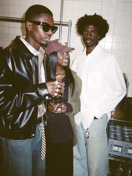 Three friends at a party