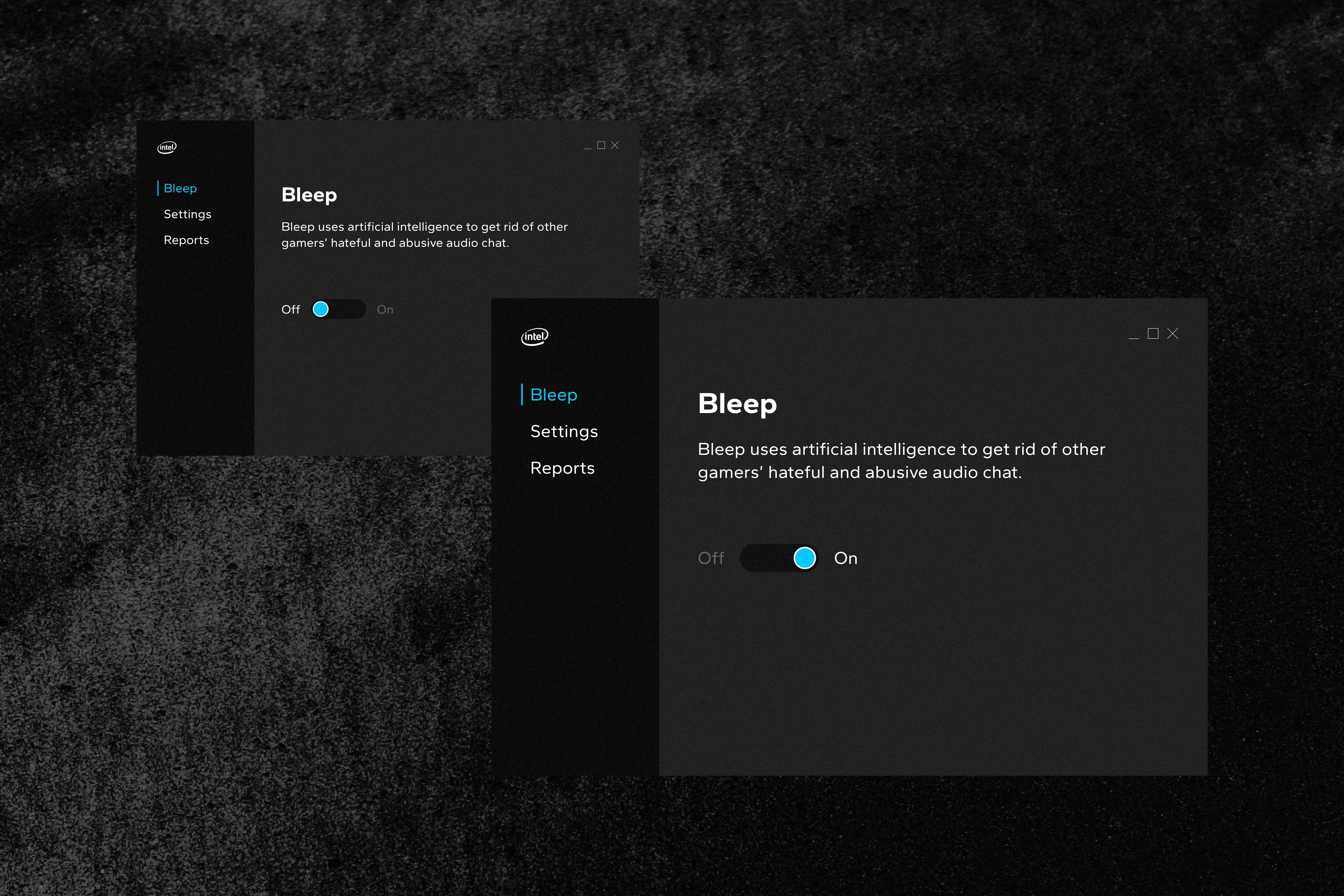 Two screens of the Bleep application