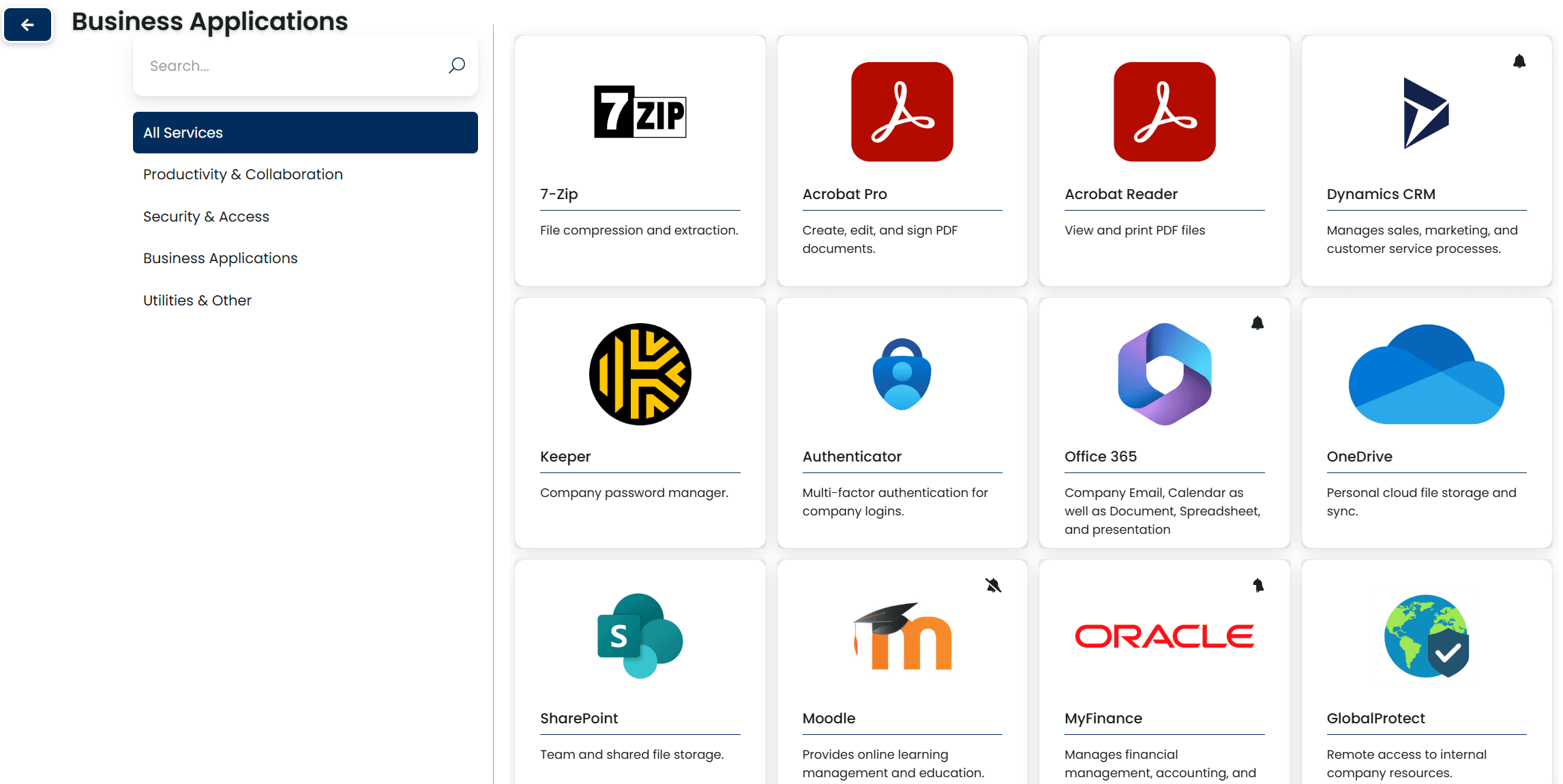 Tile View of Applications to select from.