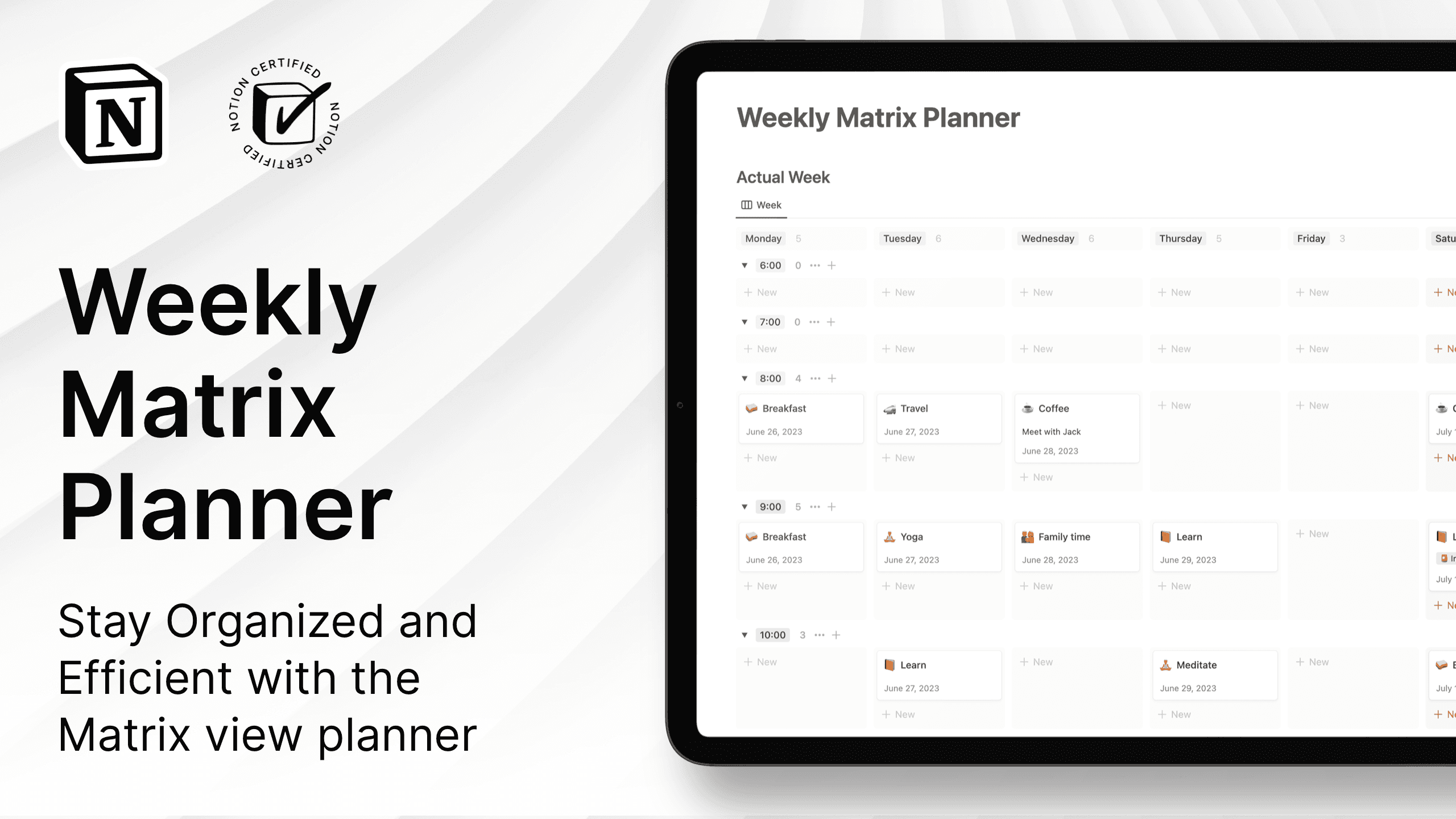 Notion Weekly Matrix Planner for Free