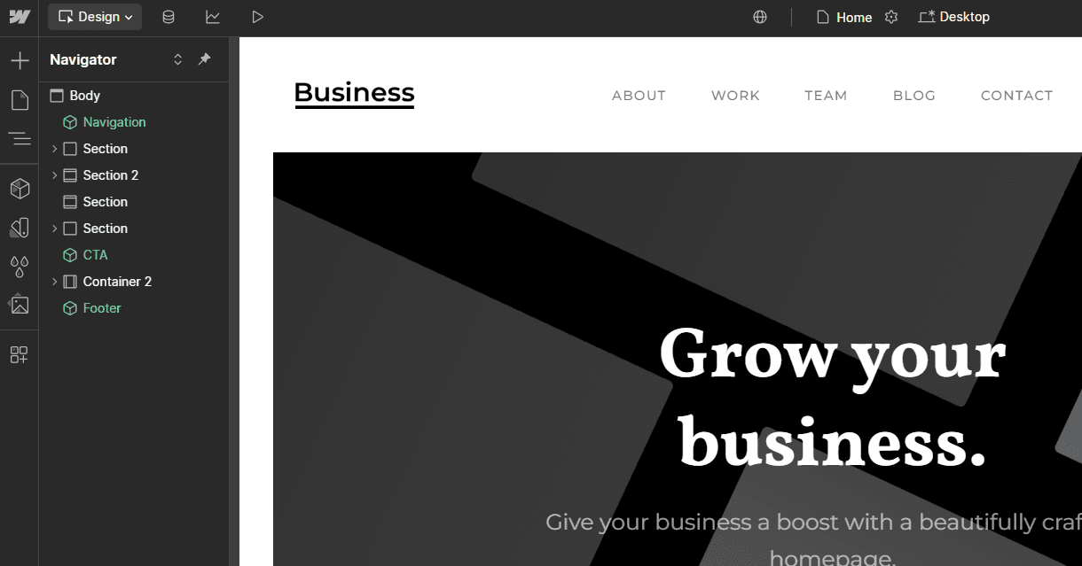 Web designer building a site with Webflow