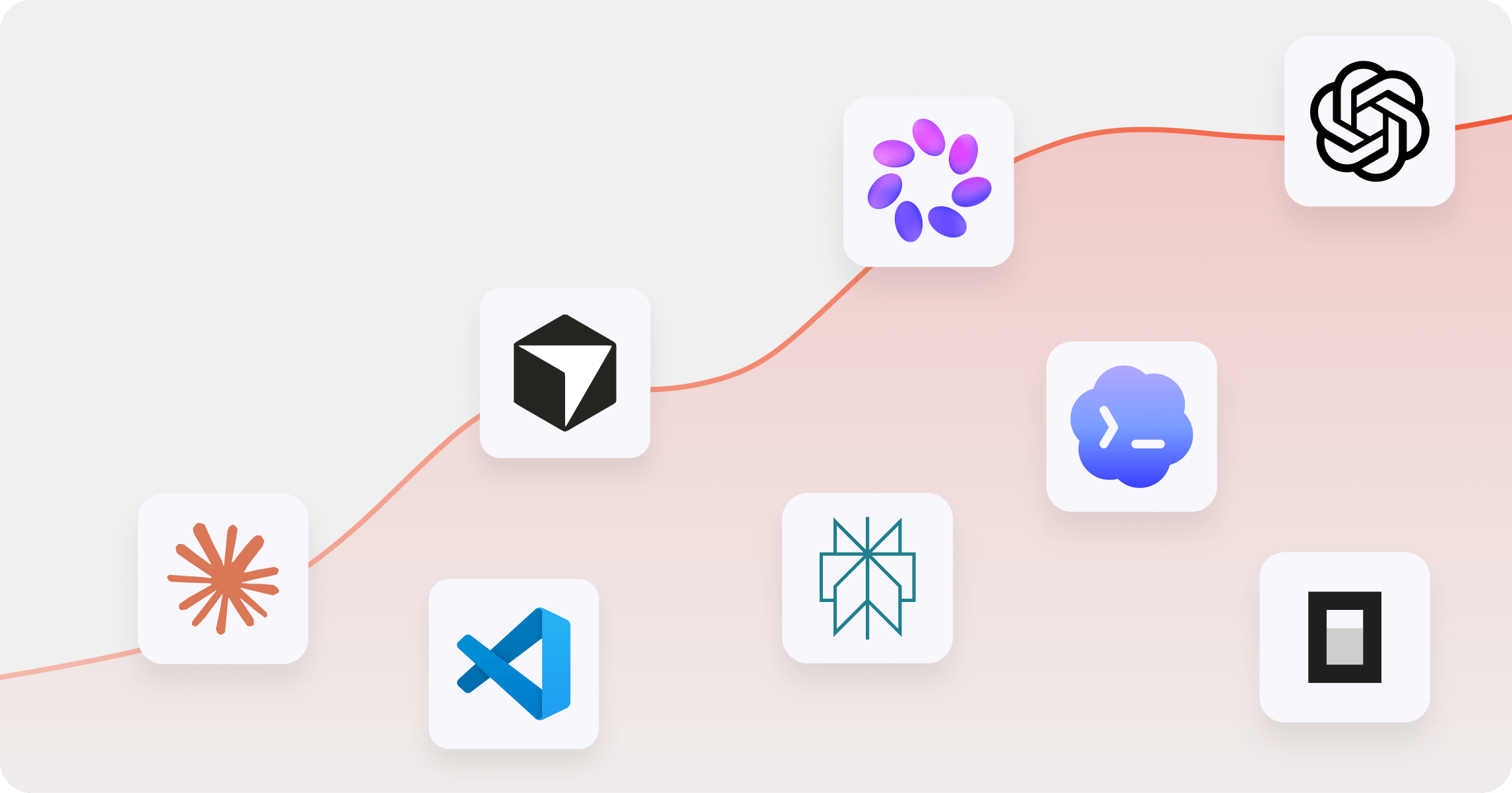 An illustration showing an increasing graph with icons from various AI tools