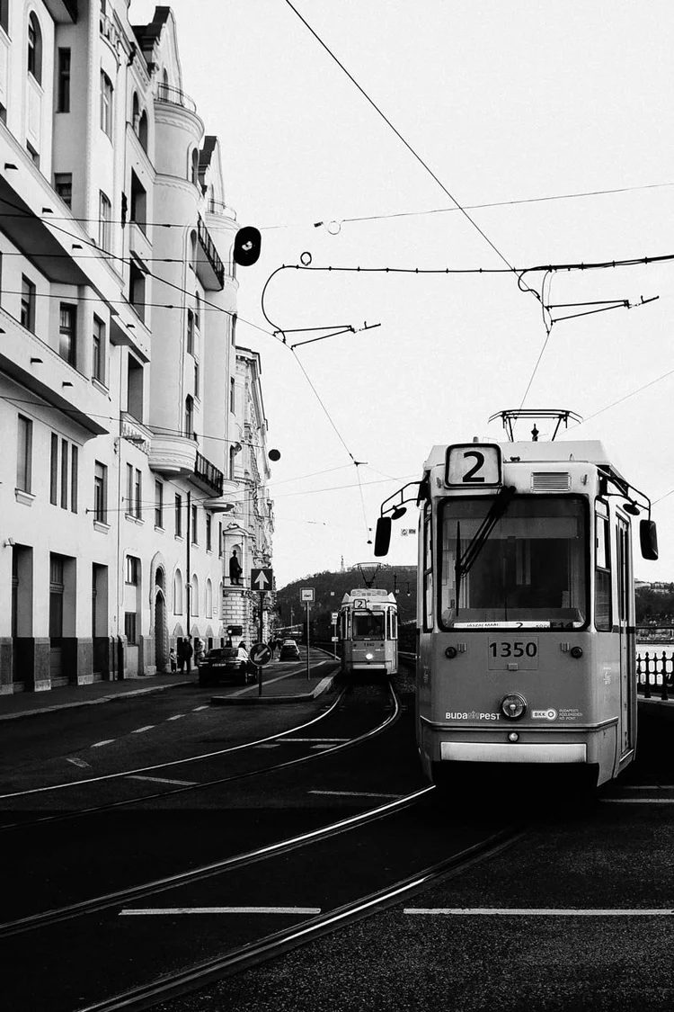 Tram riding through the old town of Budapest