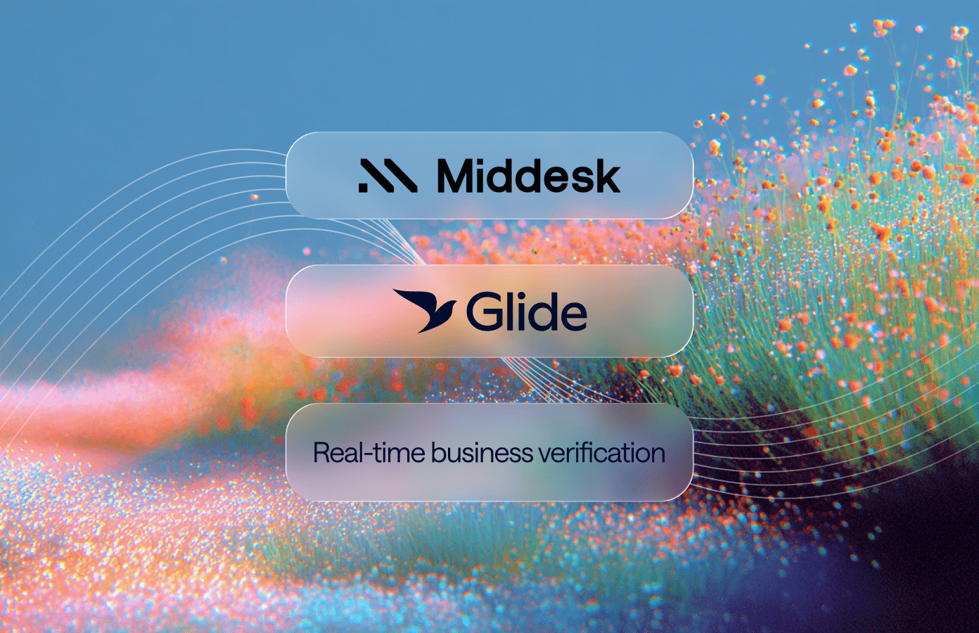 Abstract hero image showing a dynamic wave of orange and blue particles on a gradient background.