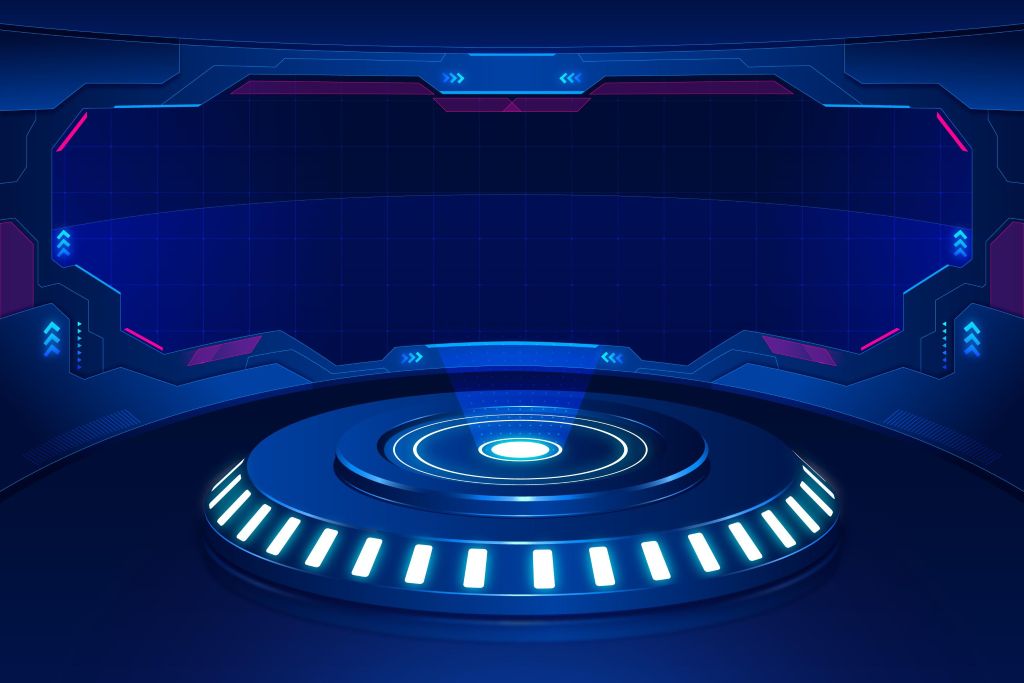 Flat illustration of teleportation station on a spaceship.