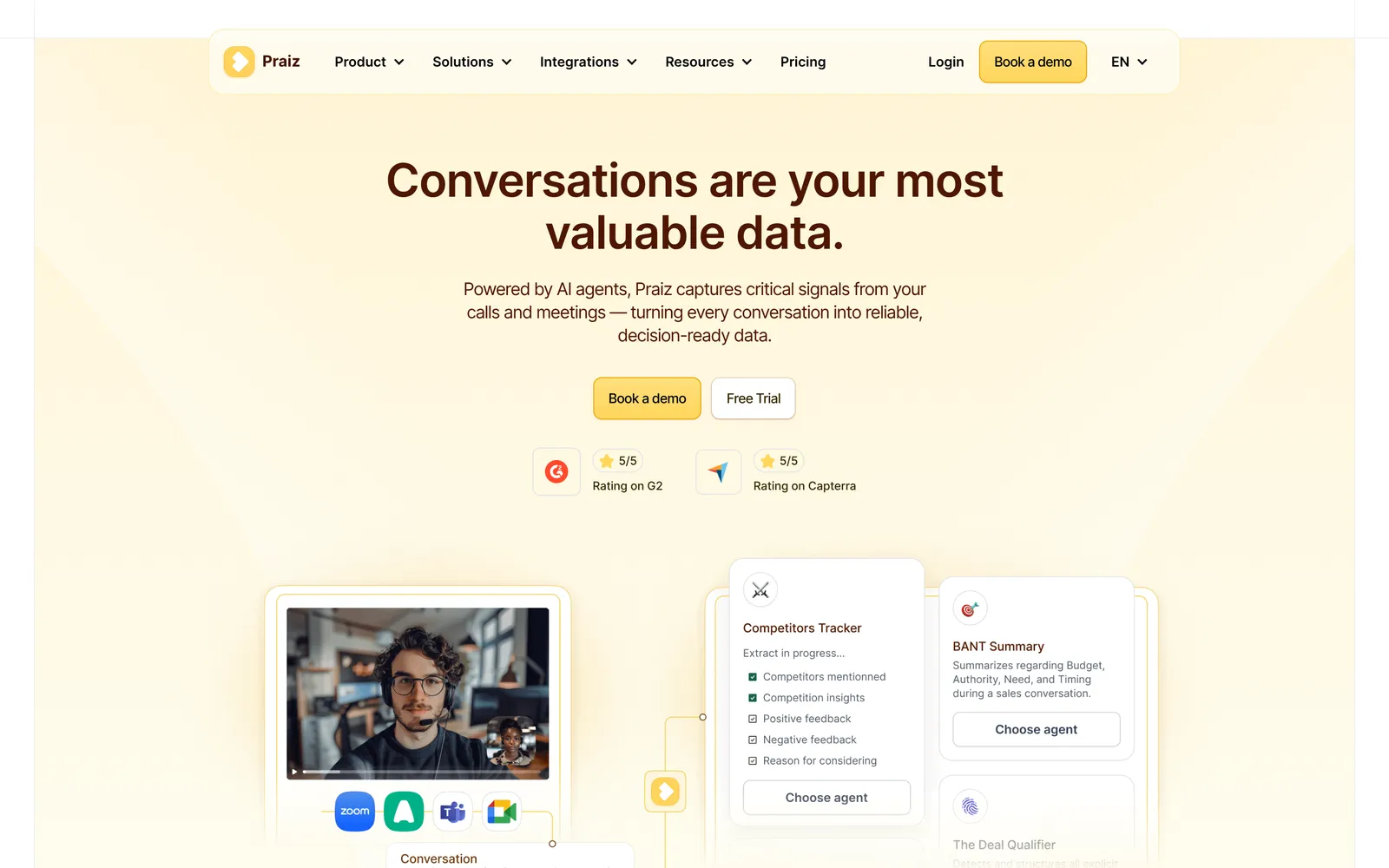 Praiz runs AI agents on every call and meeting