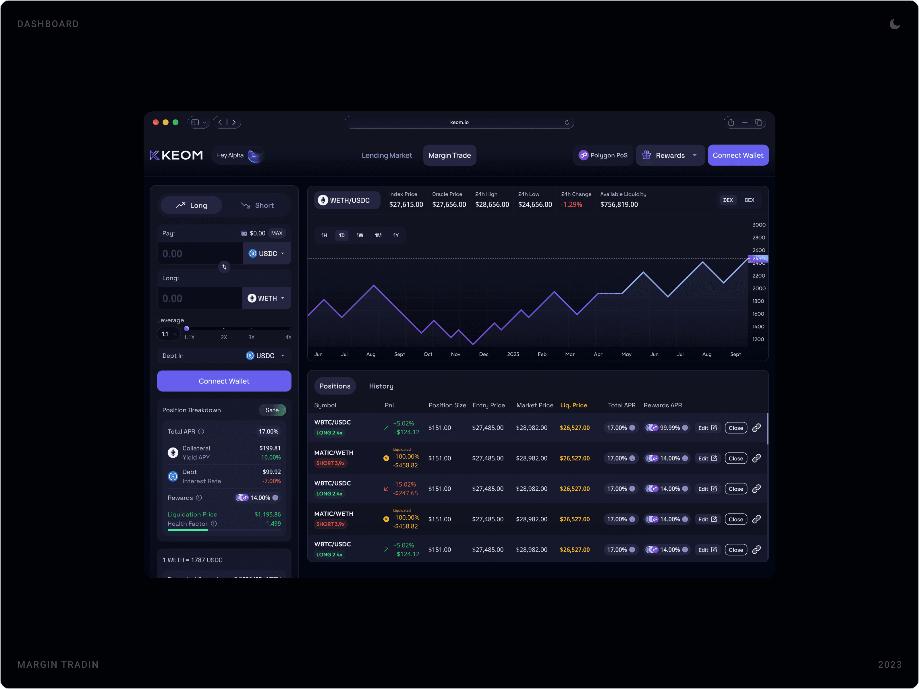 Professional DeFi Positions Management Dashboard Desig