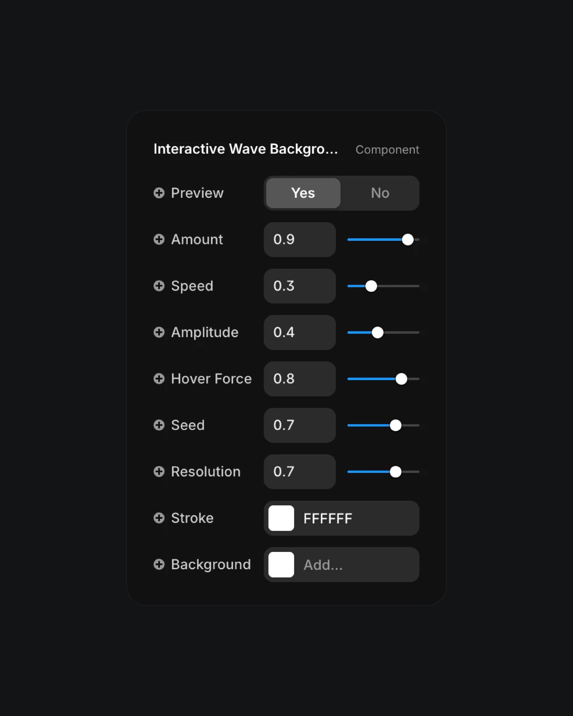 Interactive Wave Background settings panel with sliders and options