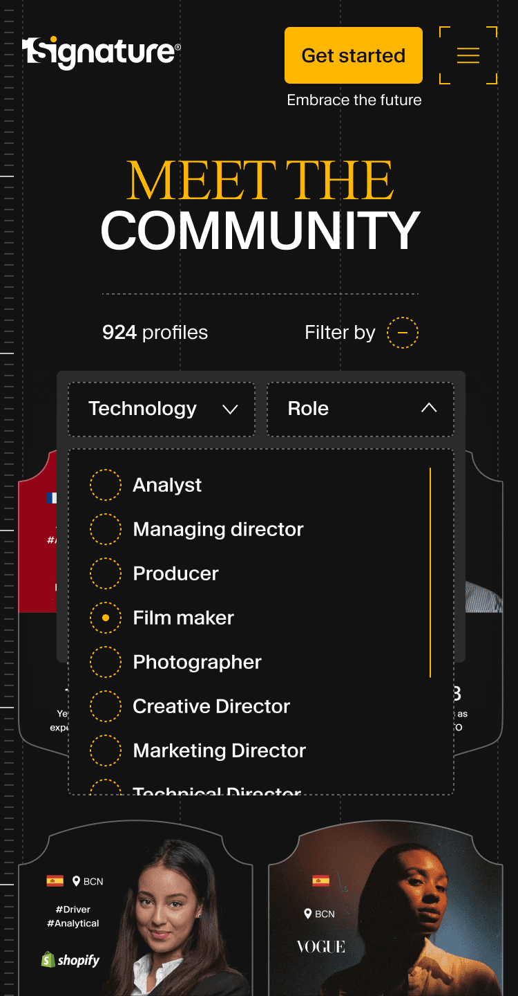 1Signature community page filter - mobile.