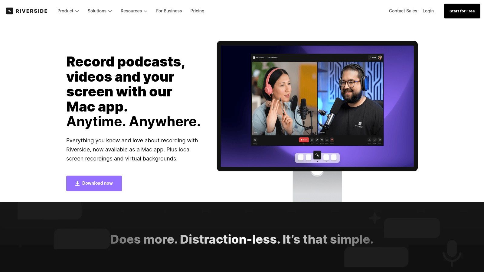 Riverside recording interface on a Mac showing multiple participant video feeds