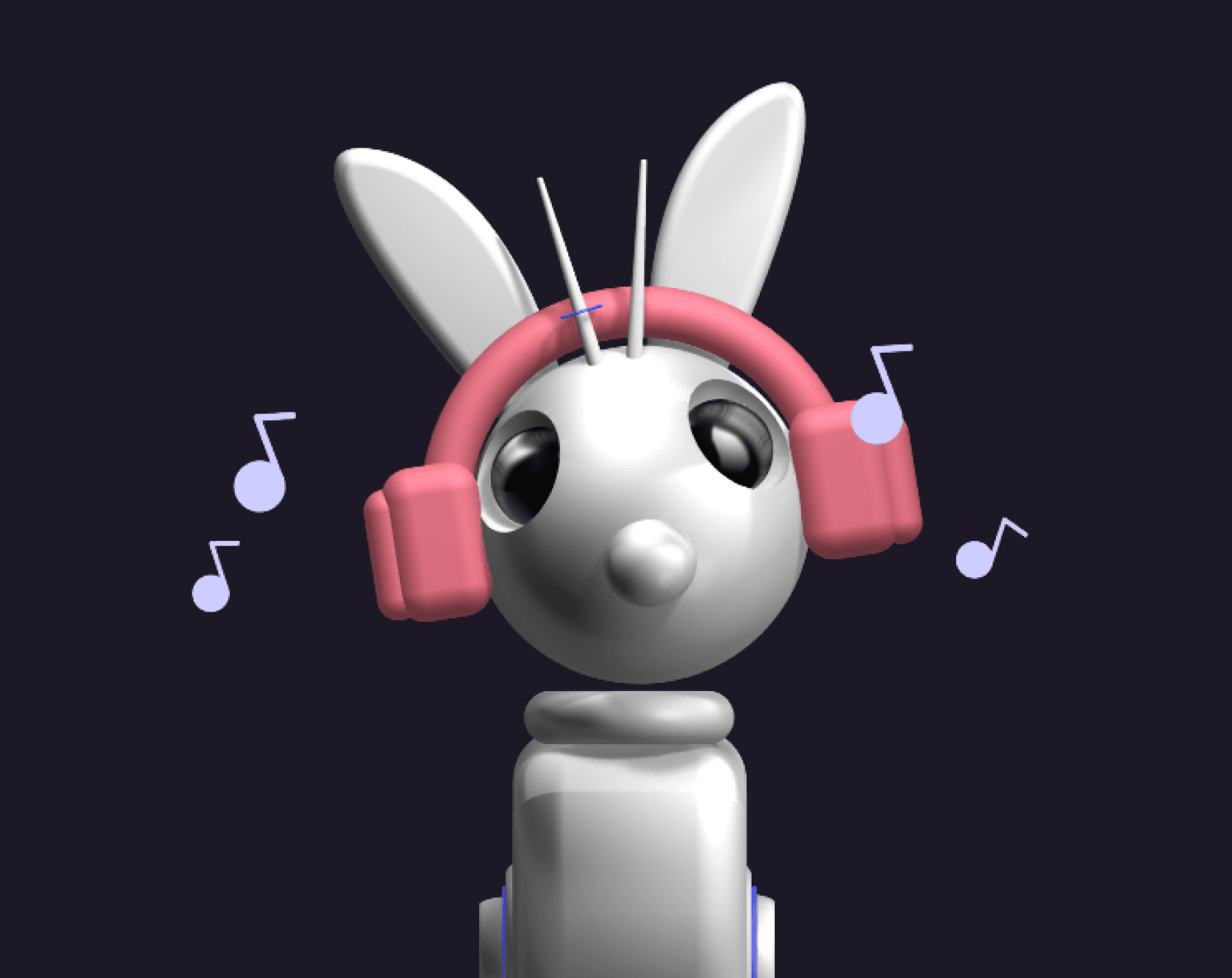 a robot bunny listening to music