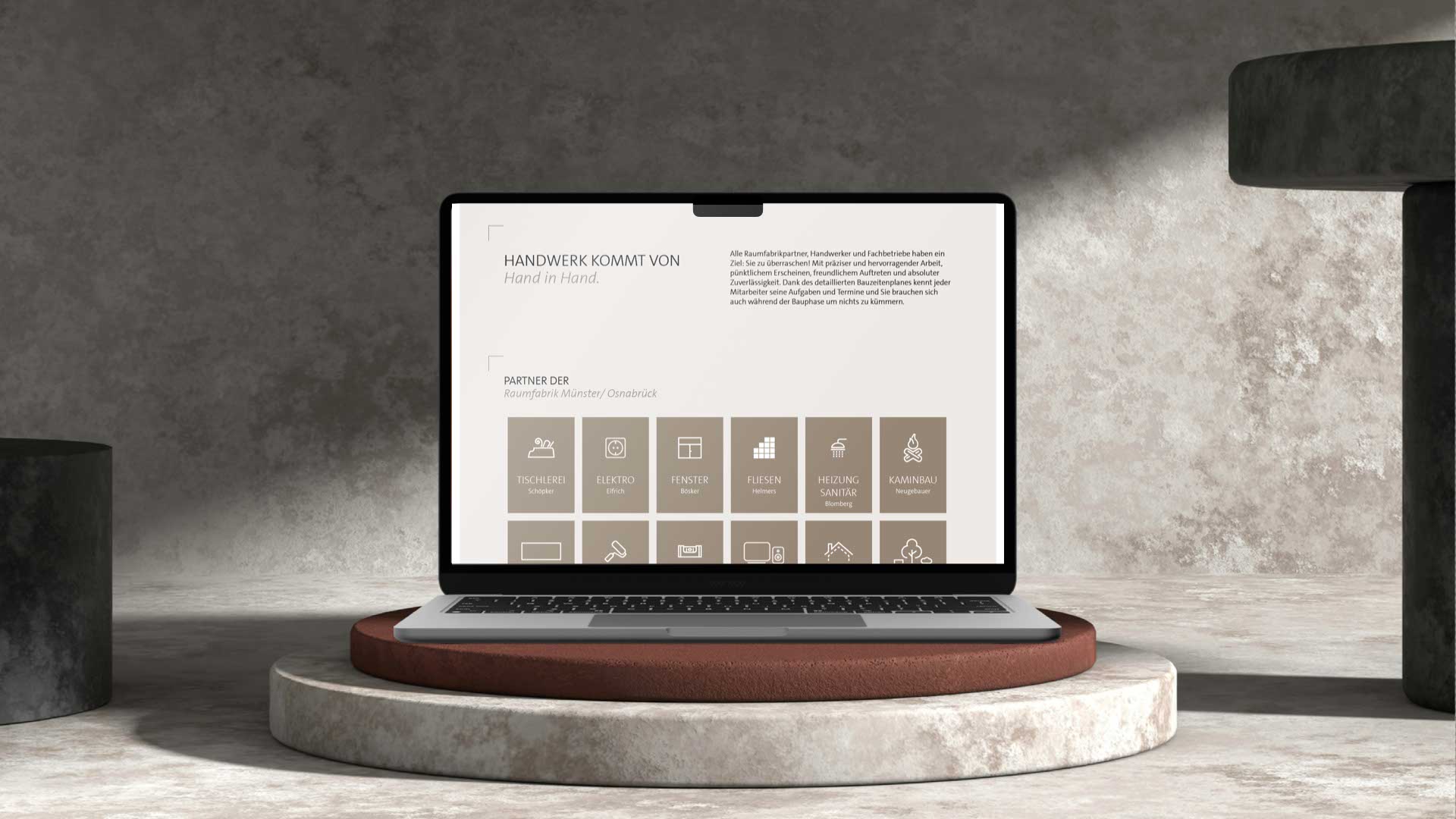 Darstellung der Gewerke-Expertise – Architektur, Handwerk und Projektsteuerung in visueller Balance