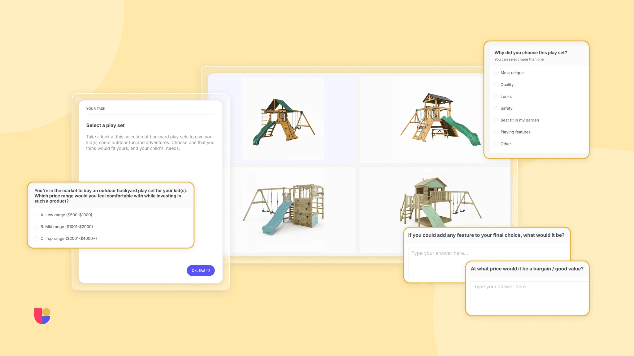 Showing a snapshot of parts of the study Wickey setup and ran on Useberry’s remote user testing platform.
