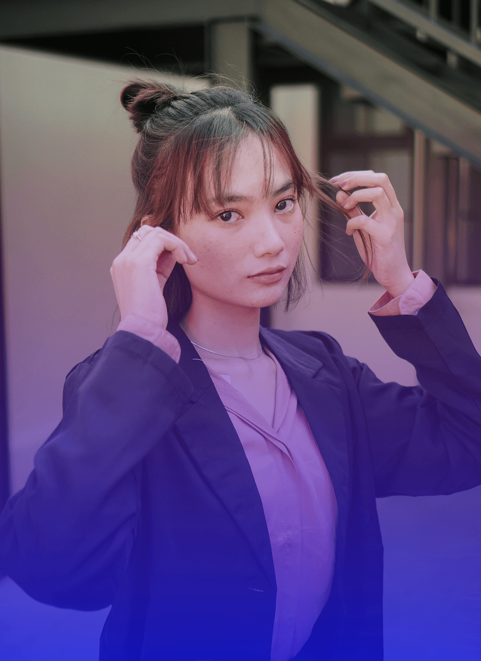 Profile portrait with natural lighting featuring long blonde hair