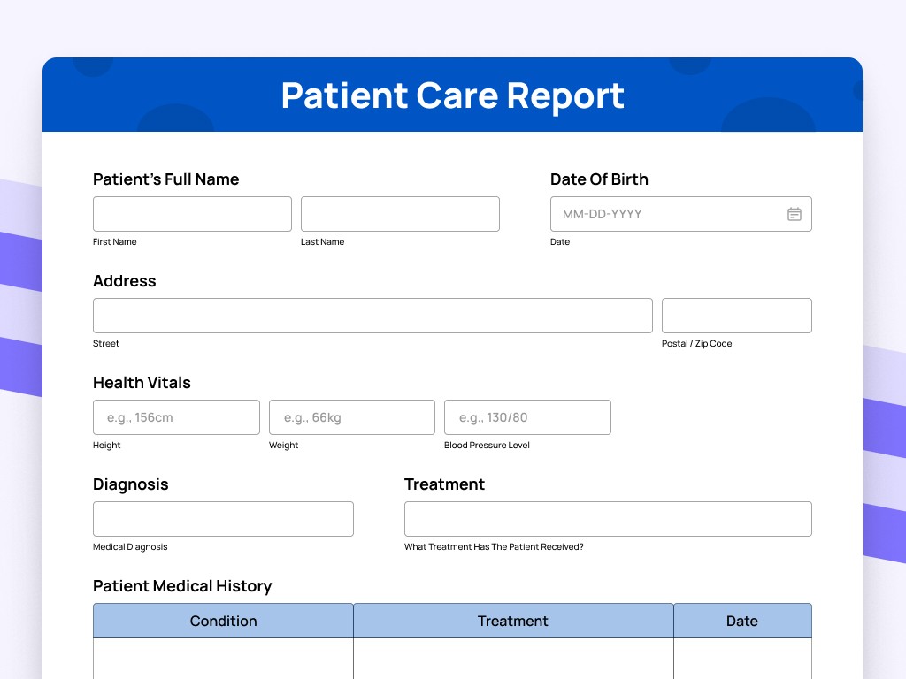 Patient care report template preview