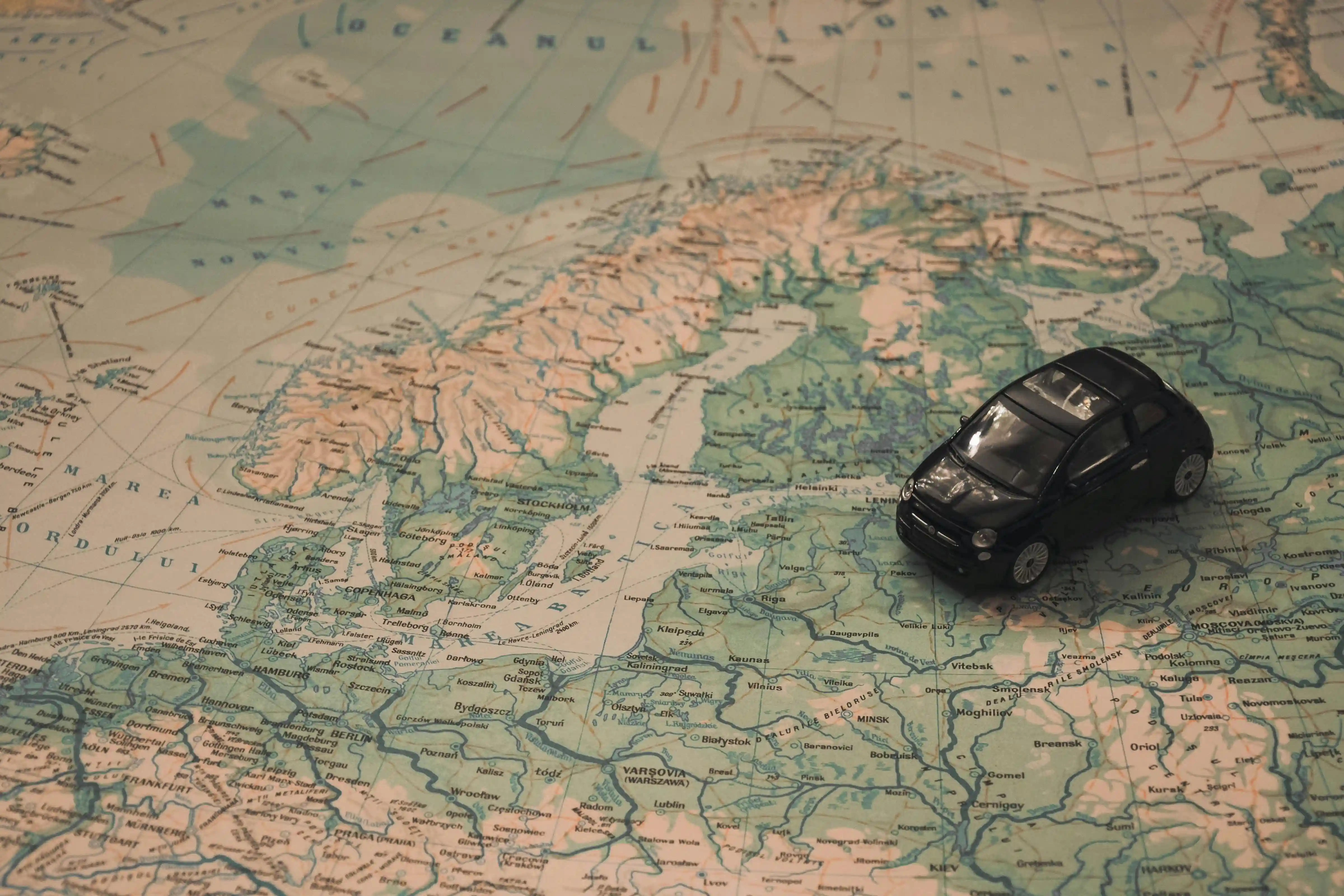 toy car on a world map