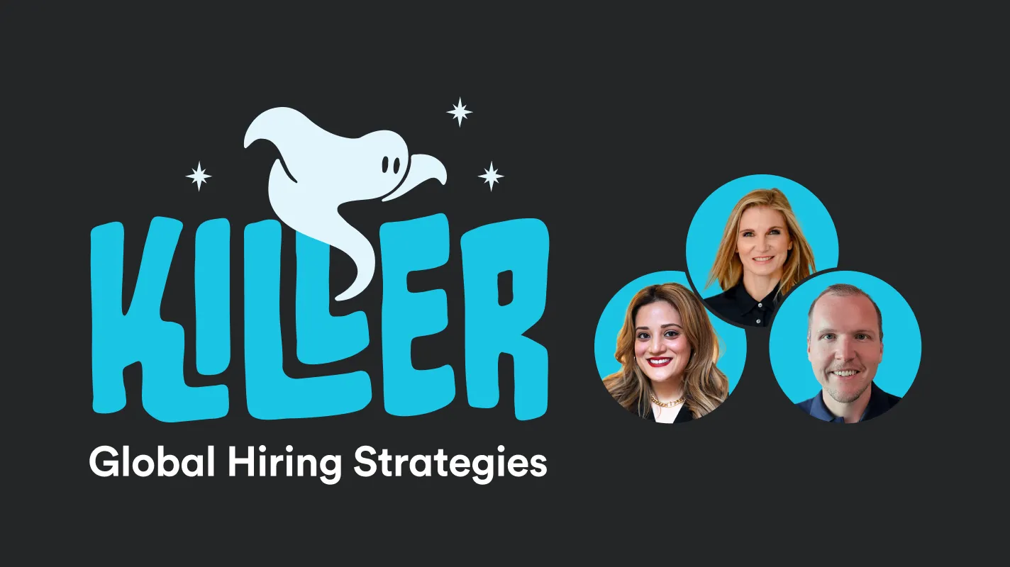 An image with the title "Killer Global Hiring Strategies" on the left and headshots of Hebba, Nadia, and Matt on the right.