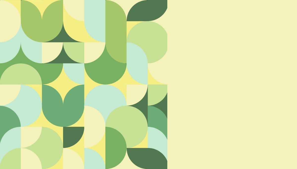 Abstract geometric pattern with green, yellow, and blue shapes beside a pale background, symbolizing data and energy consumption in AI.