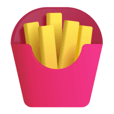 A vibrant pink container filled with golden, crispy French fries.