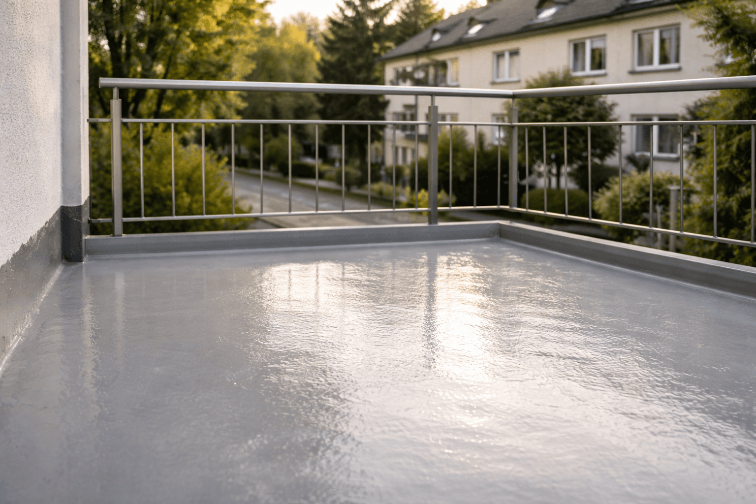 frisch versiegelter balkon in mettmann in der sonne