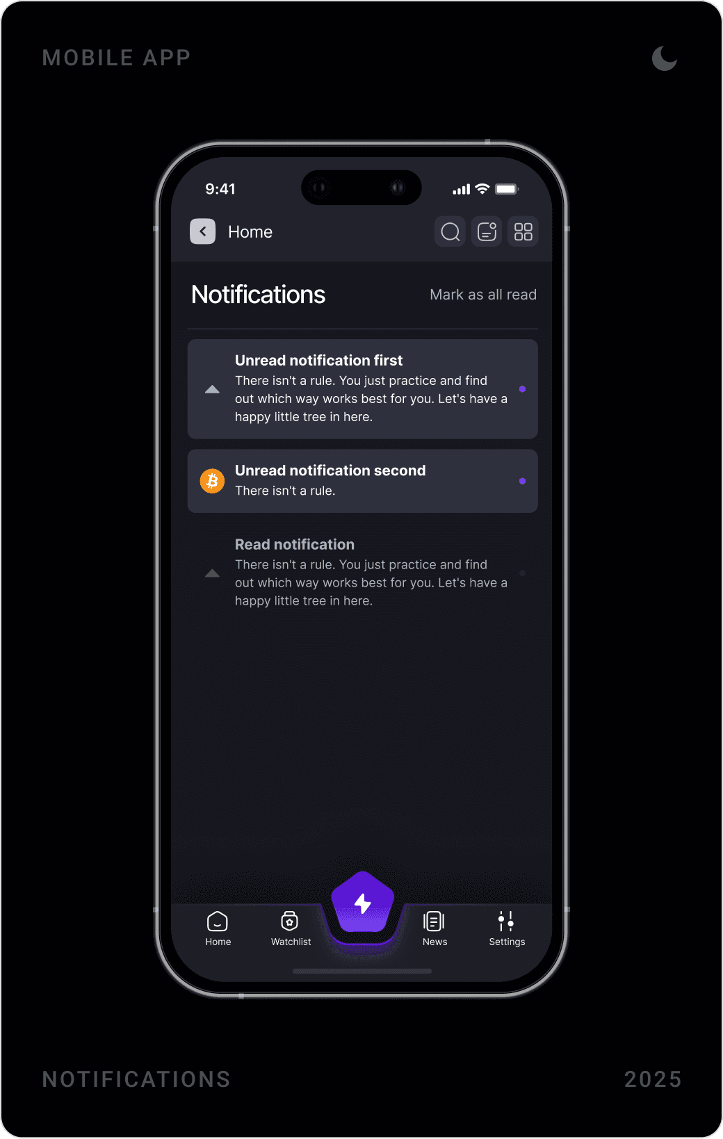 Professional Notification Management Screen Design