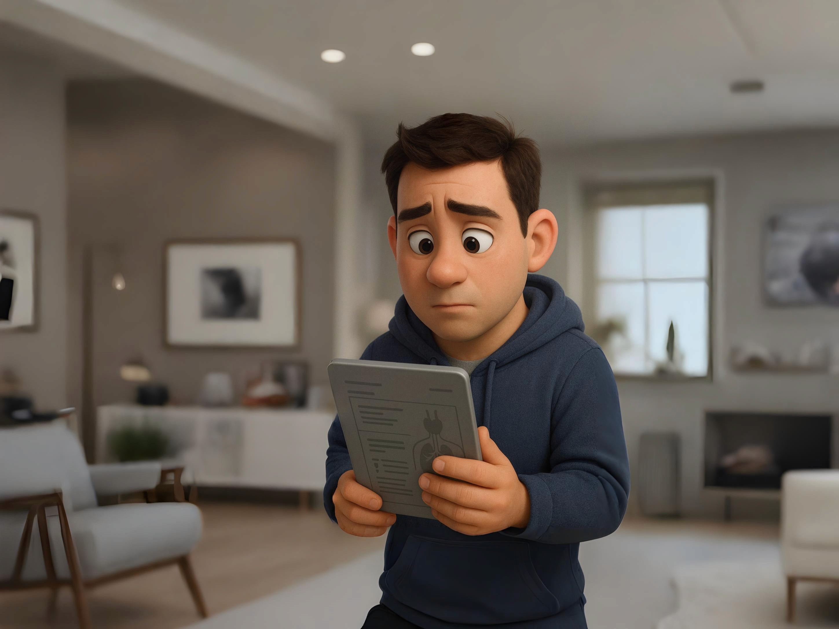 A person in sad mood for checking his medical result data