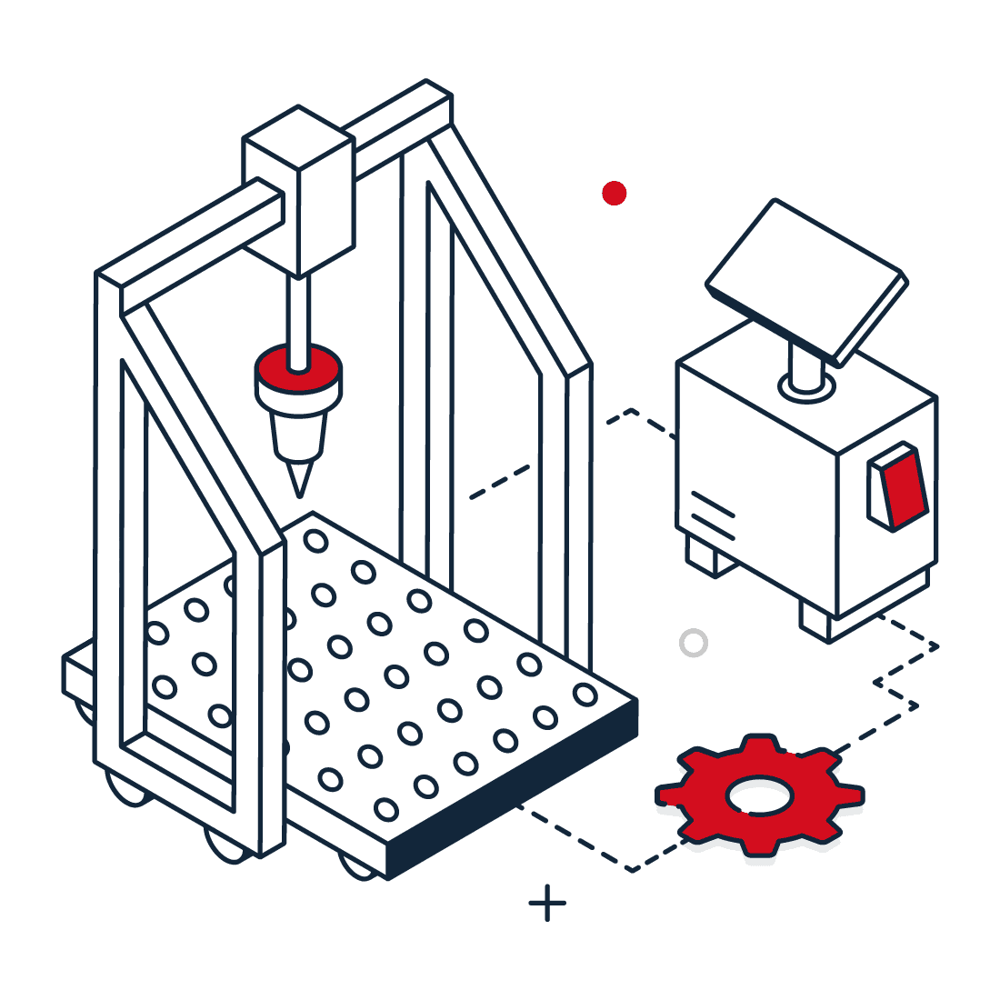 Icon showing a machining process for countersinking and tapping metal components