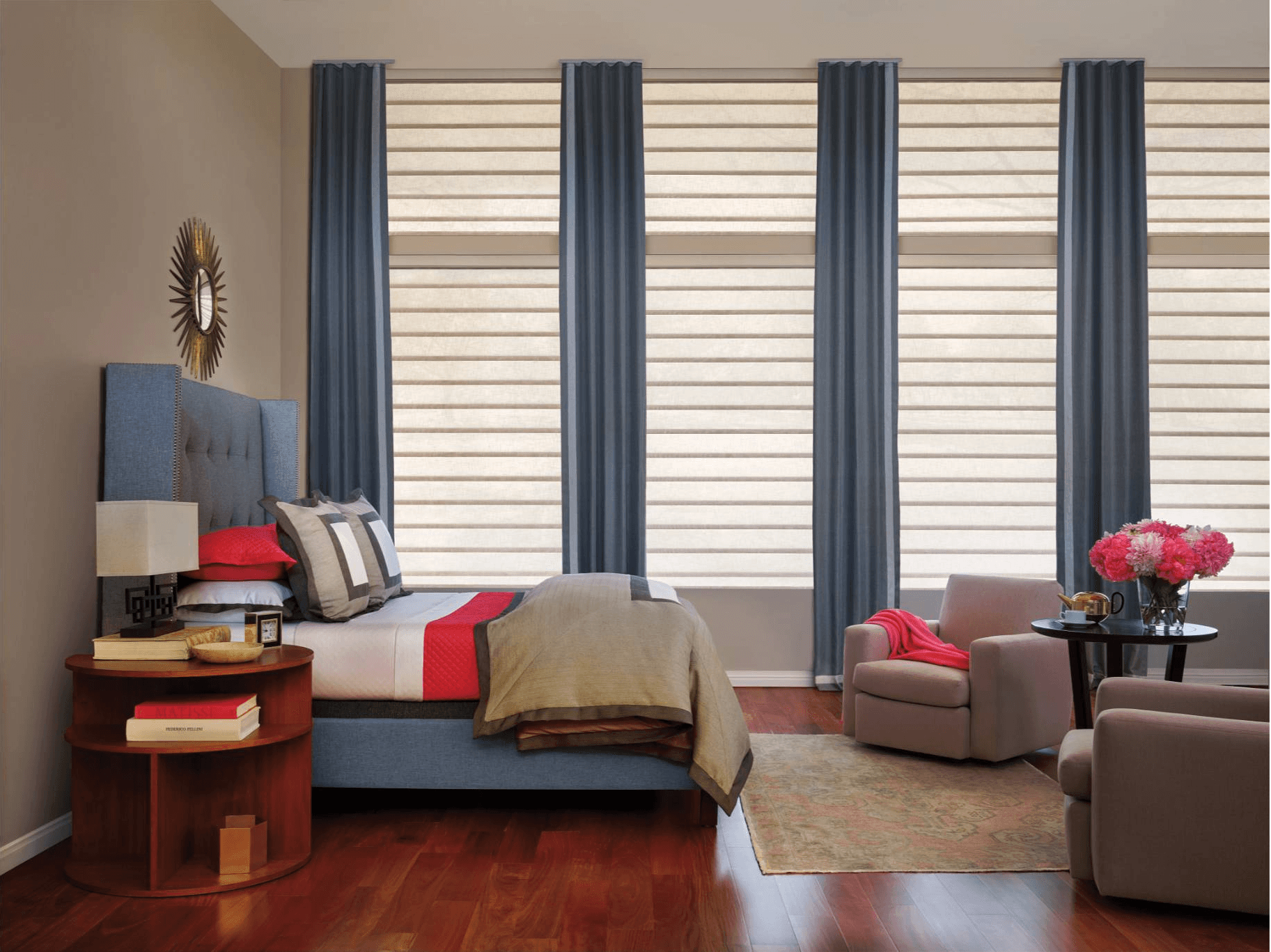 Vignette Modern Roman Shades with Drapery Sidepanels 