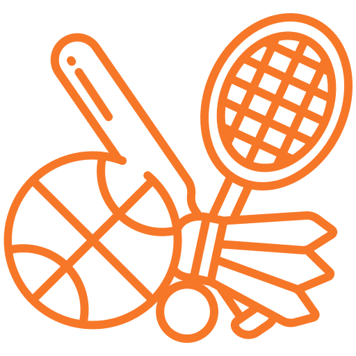 Icône de raquette et balle, indiquant un espace pour ranger l’équipement sportif.