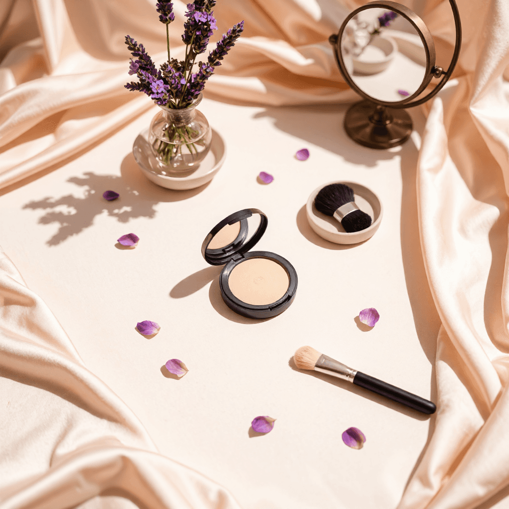 product photography of pressed powder compact