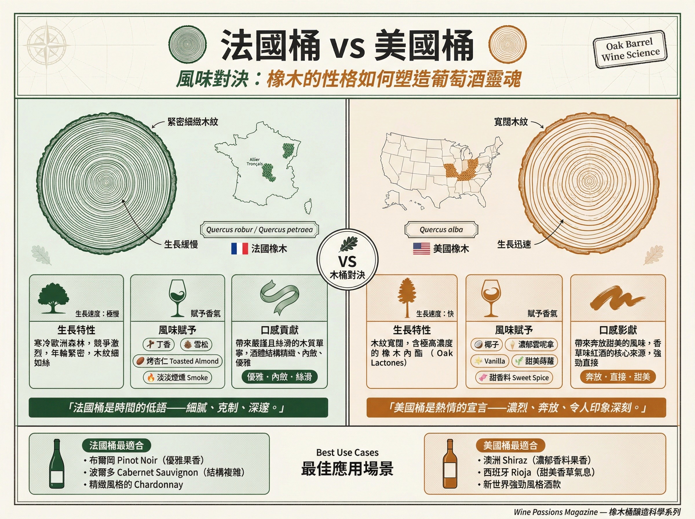 風味對決：法國桶(香草/丁香/優雅) vs 美國桶(椰子/雲呢拿/奔放)