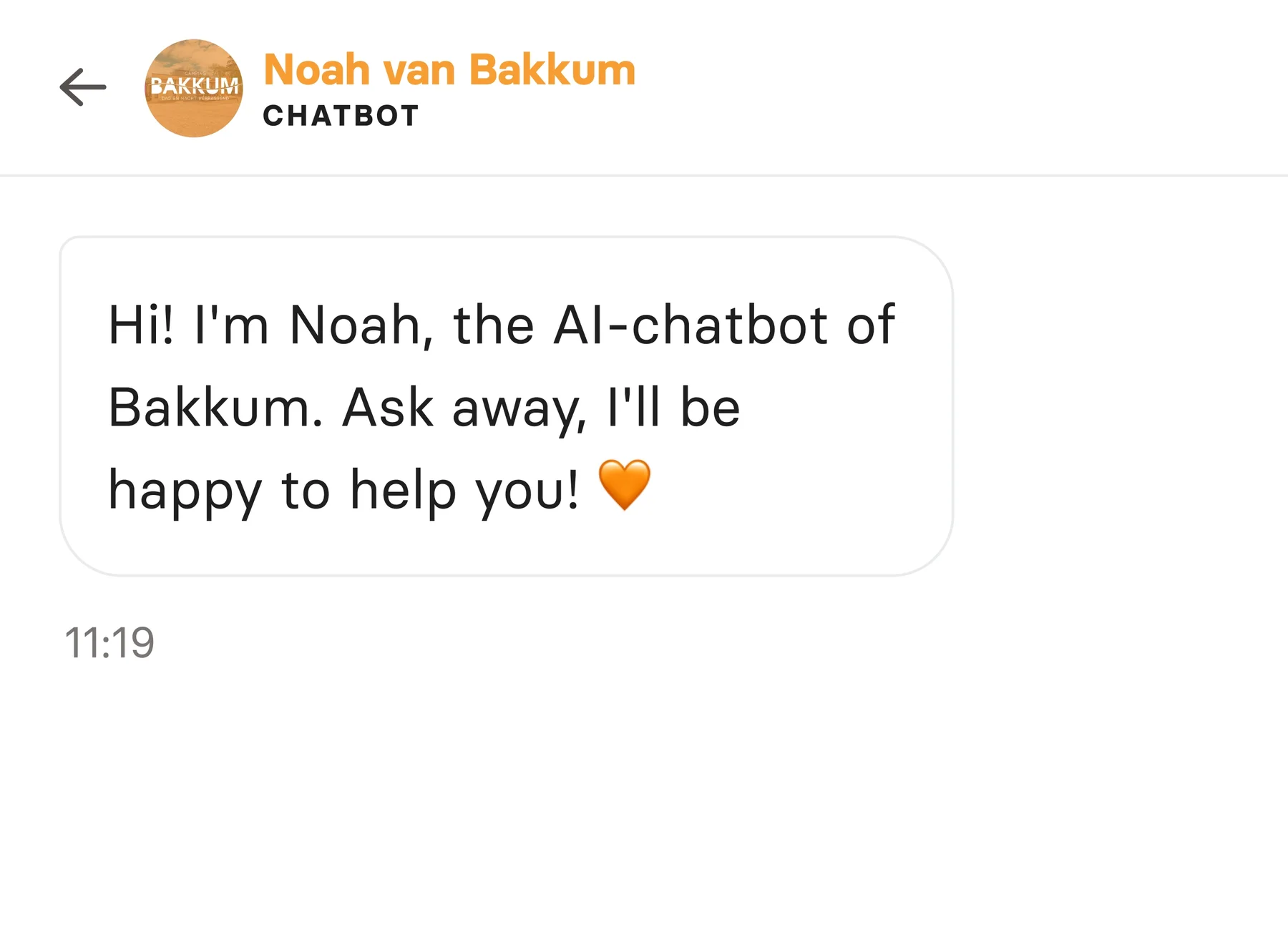 Chatvenster waarin Noah, de AI Agent van De Kennemer Duincampings, een bezoeker begroet