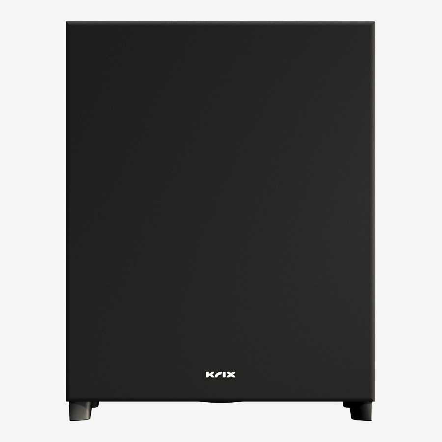 Black Krix subwoofer with white logo