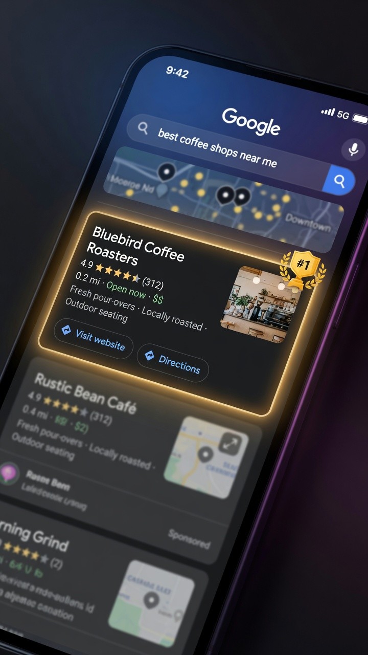 A smiling couple takes a selfie under a clear blue sky. The woman wears a red jacket, and the man, in a green top, holds a smartphone.