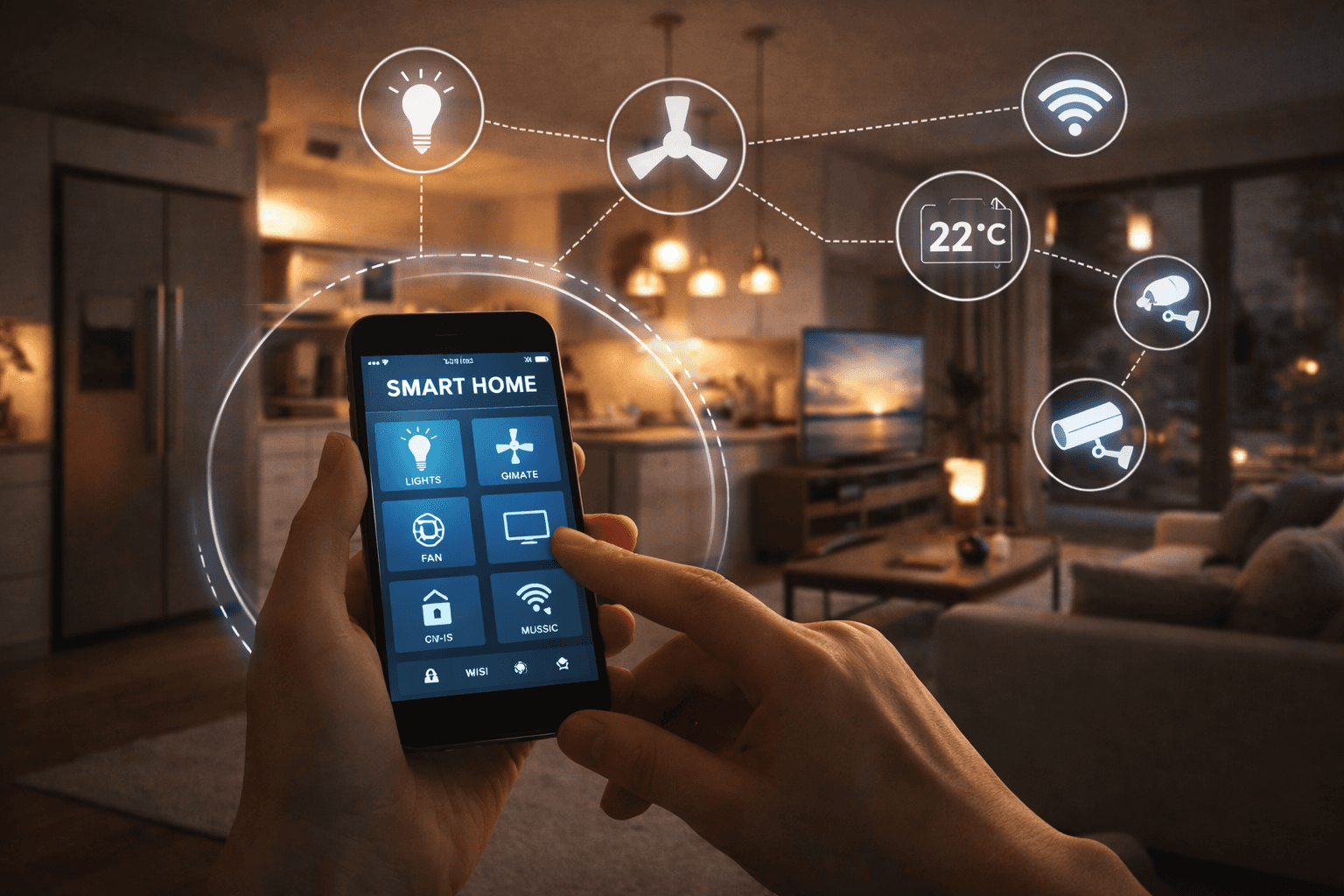 A smartphone being used to automatically control multiple systems in the house